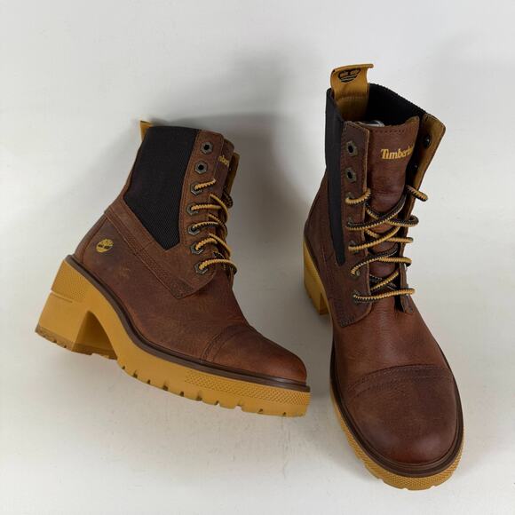 Timberland Silver Blossom Ankle Boot Women's 7.5 Brown Leather Lace-Up A21ZA - Picture 1 of 9